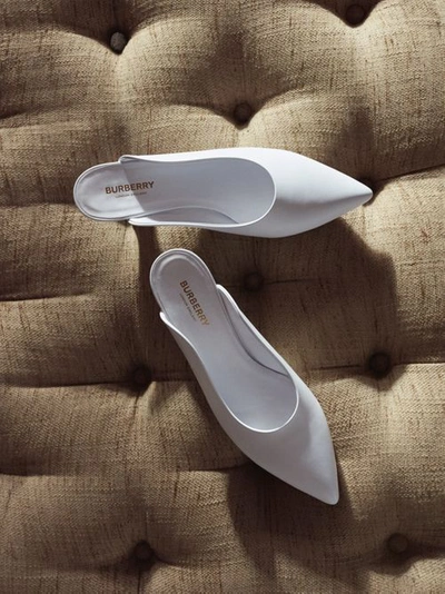 Shop Burberry Leather Point-toe Mules In White