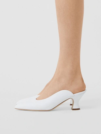 Shop Burberry Leather Point-toe Mules In White