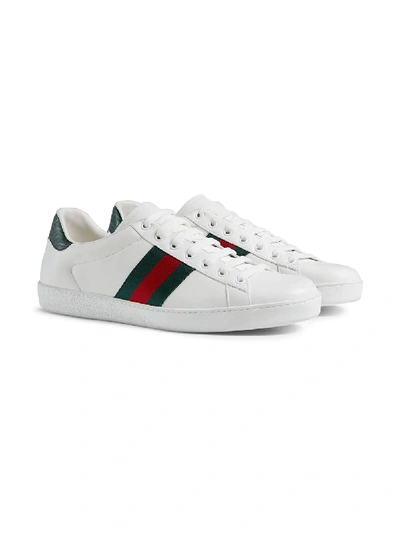 Shop Gucci Ace Leather Sneakers - Men's - Rubber/nylon/leather/crocodile Leather In White