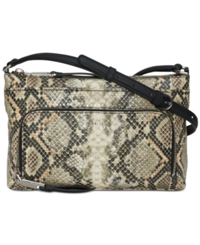 Shop Calvin Klein Lily Snakeskin Leather Crossbody In Grey/silver