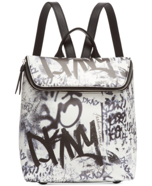 Dkny Tilly Graffiti Logo Backpack, Created For Macy's In White/black