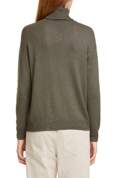 Shop Brunello Cucinelli Sequin Cashmere & Silk Turtleneck Sweater In Military