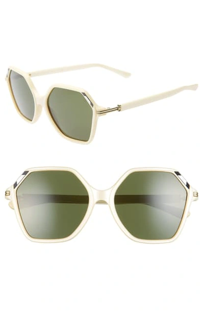 Shop Tory Burch 57mm Gradient Hexagon Sunglasses In Ivory/ Green Solid