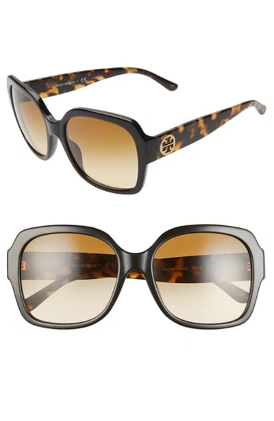 Shop Tory Burch 57mm Square Sunglasses In Black/ Brown Gradient