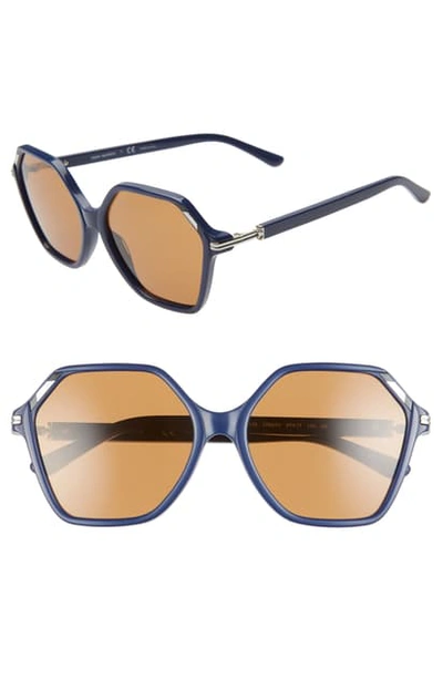 Shop Tory Burch 57mm Gradient Hexagon Sunglasses In Navy/ Brown Solid