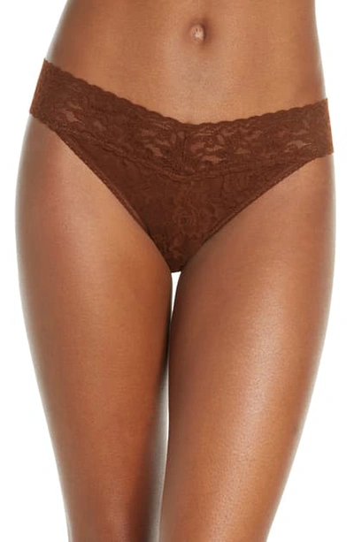 Shop Hanky Panky Signature Lace Low Rise Thong In Dark Cocoa