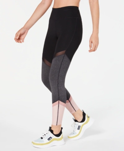 Shop Calvin Klein Performance Colorblocked Mesh-trimmed Leggings In Sweats Heather Combo
