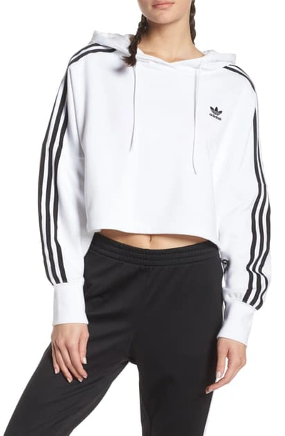 Adidas Originals Essentials 3-stripes Cropped Hoodie In White/white |  ModeSens