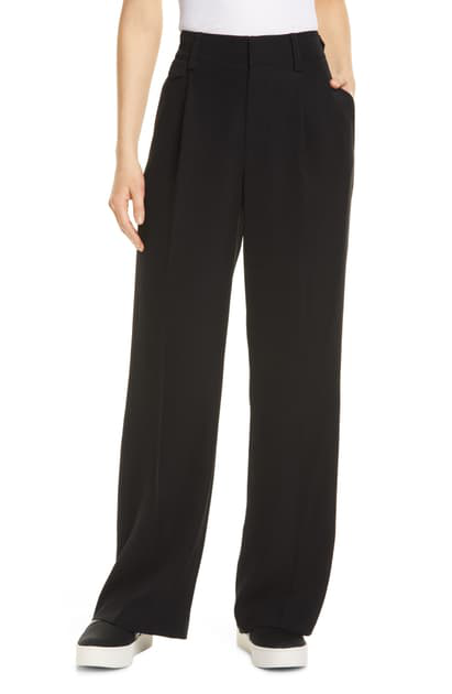 black wide leg trousers with side stripe
