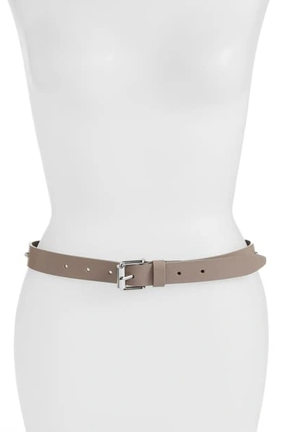 Shop Rebecca Minkoff Dome Stud Leather Belt In Taupe