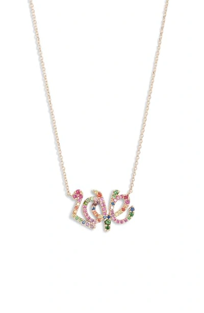 Shop Anzie Rainbow Love Script Pendant Necklace In Gold/ Multi