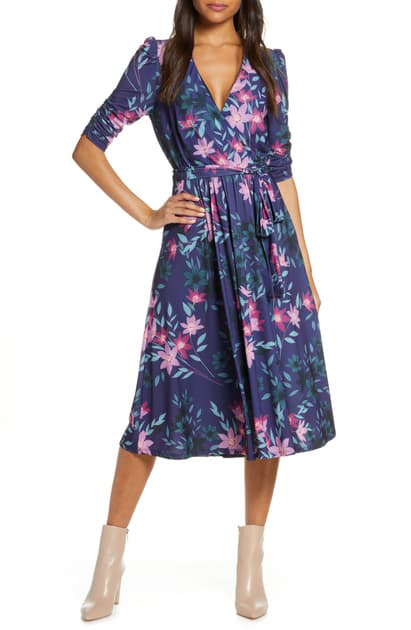 eliza j floral print faux wrap dress
