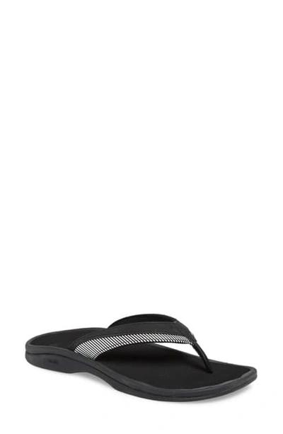 Shop Olukai Wehi 'ohana Flip Flop In Black/ Stripe Fabric