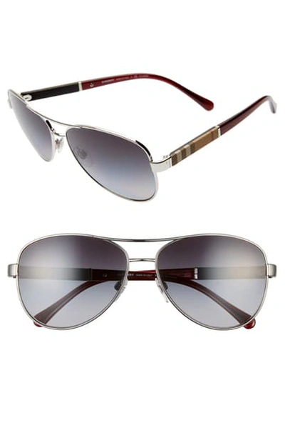 Shop Burberry 'london Check' 59mm Metal Aviator Polarized Sunglasses In Black/ Grey Gradient