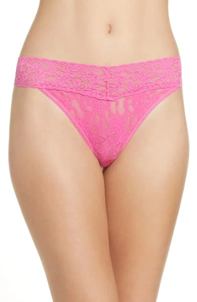 Shop Hanky Panky Regular Rise Lace Thong In Hibiscus