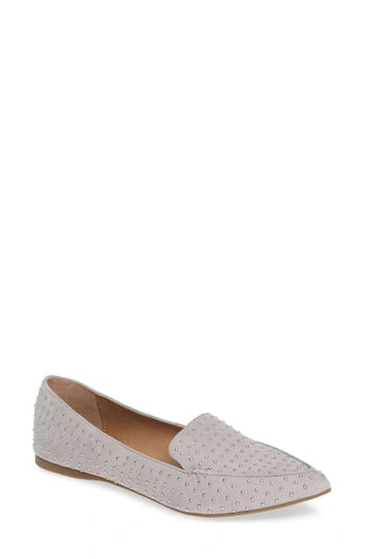 Shop Steve Madden Feather Studded Loafer In Light Grey Suede