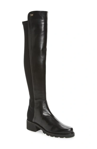 Shop Stuart Weitzman Alina Over The Knee Boot In Black/ Black Dress Nappa