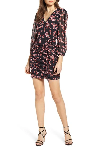 Shop Astr Floral Long Sleeve Minidress In Red Petal