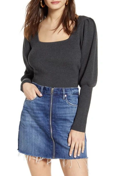 Shop Astr Long Sleeve Square Neck Sweater In Charcoal