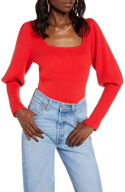 Shop Astr Long Sleeve Square Neck Sweater In Bright Red
