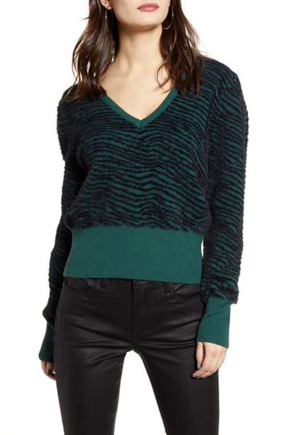 Shop Astr Tiger Stripe V-neck Sweater In Hunter Green