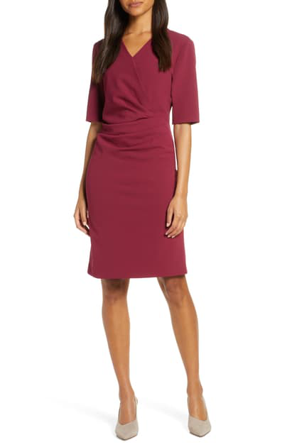 tahari pleat detail sheath dress