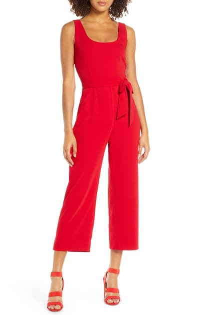 red crop jumpsuit