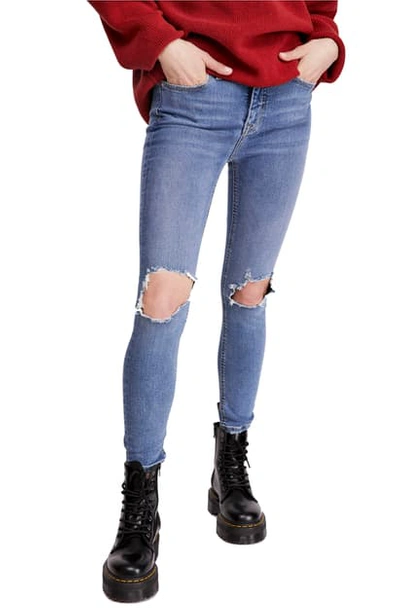 Shop Free People Ripped High Waist Skinny Jeans In Navy