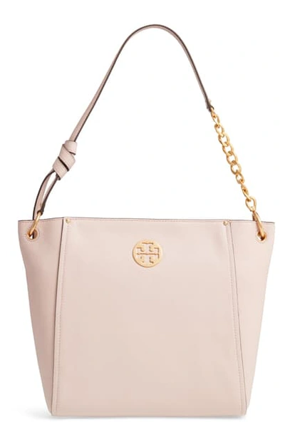 Shop Tory Burch Everly Leather Hobo - Pink In Shell Pink