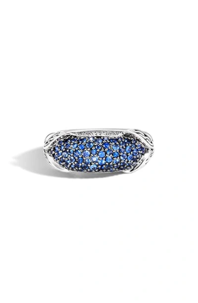 Shop John Hardy Asli Classic Chainlink Pave Band Ring In Silver/ Blue Sapphire