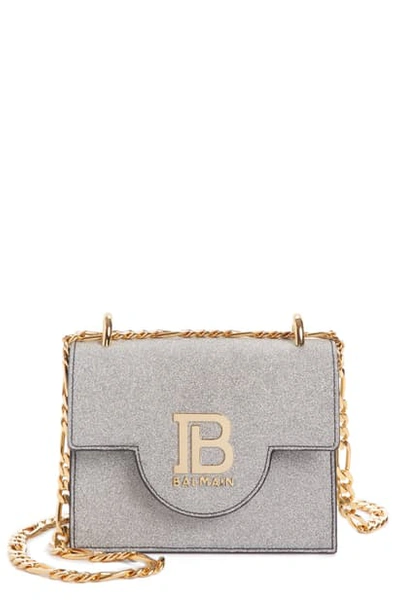 Shop Balmain Bbag 18 Glitter Leather Shoulder Bag - Metallic In 9ka Argent