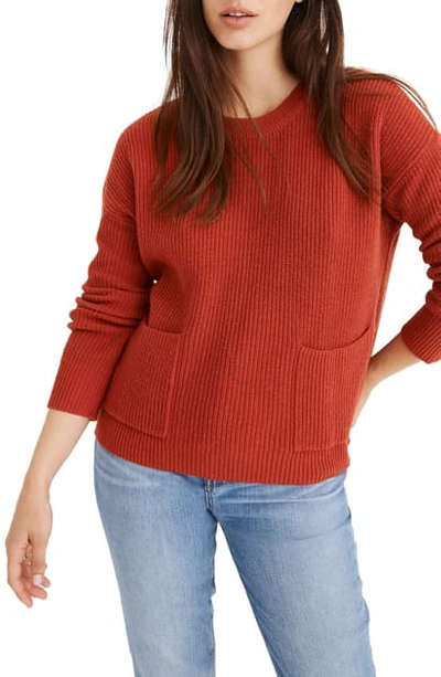 Shop Madewell Patch Pocket Pullover Sweater In Bright Ember
