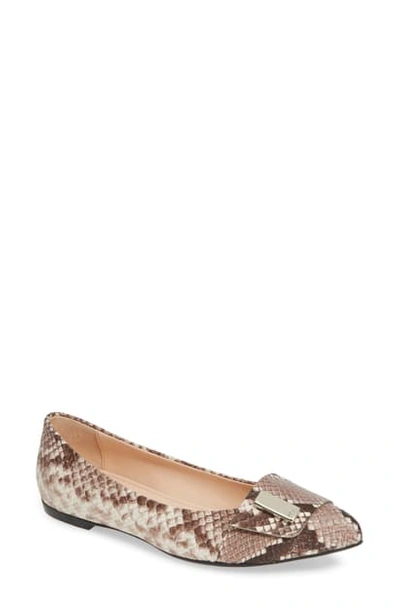 Shop Agl Attilio Giusti Leombruni Pointy Toe Flat In Natural Snake Embossed Leather