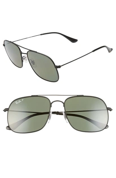 Shop Ray Ban 56mm Polarized Navigator Sunglasses In Rubber Black/ Green Solid