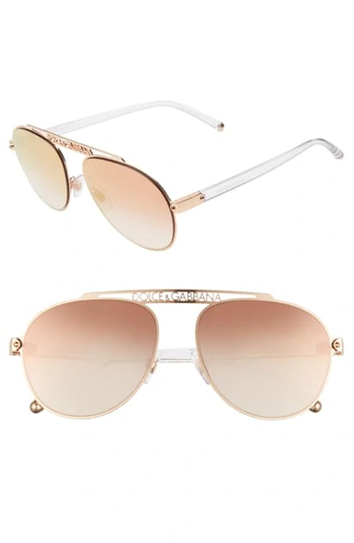 Shop Dolce & Gabbana 57mm Gradient Pilot Aviator Sunglasses In Gold/ Pink Gradient Mirror