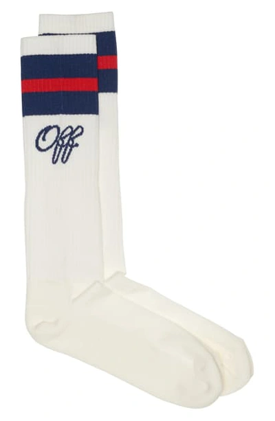 Shop Off-white Long College Socks In White Blue