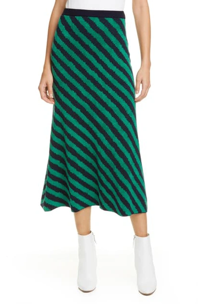 Shop Christian Wijnants Kaida Stripe Wool Blend Midi Skirt In Emerald/ Navy Stripes