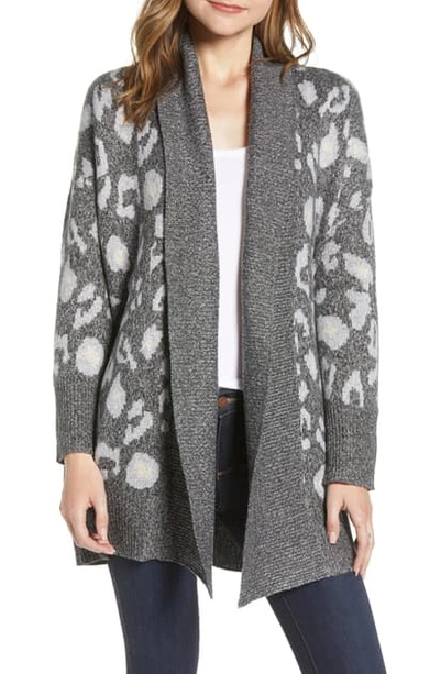 Shop Cupcakes And Cashmere Leopard Pattern Long Cardigan In Med Heather Grey