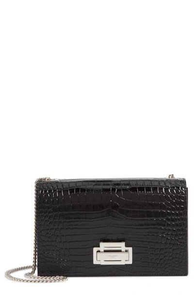 Shop Saint Laurent Gray Croc Embossed Calfskin Leather Shoulder Bag In Noir
