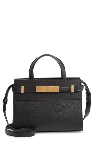 Shop Saint Laurent Nano Manhattan Calfskin Crossbody Bag In Noir