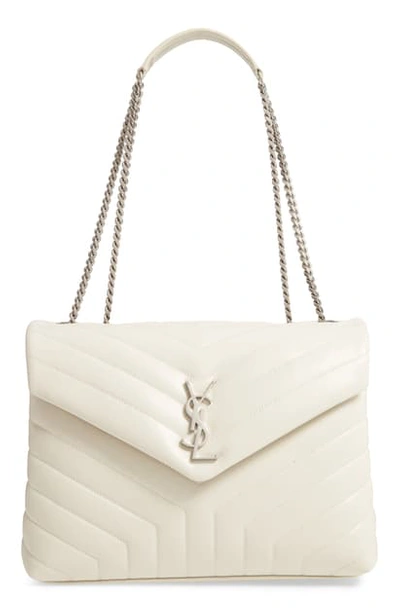 Shop Saint Laurent Medium Loulou Matelassé Leather Shoulder Bag In Crema Soft