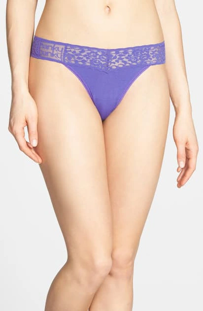 Shop Hanky Panky Mid Rise Modal Thong With Lace Trim In Purple Mountain