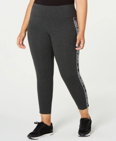 Shop Calvin Klein Performance Plus Size Logo-stripe Leggings In Slate Heather