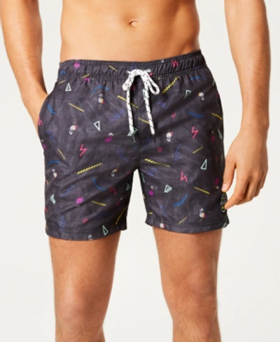 Shop Maui And Sons Men's Graphic Swim Trunks In Black