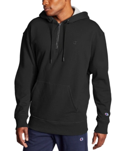 Shop Champion Men's Powerblend Fleece Quarter-zip Hoodie In Black