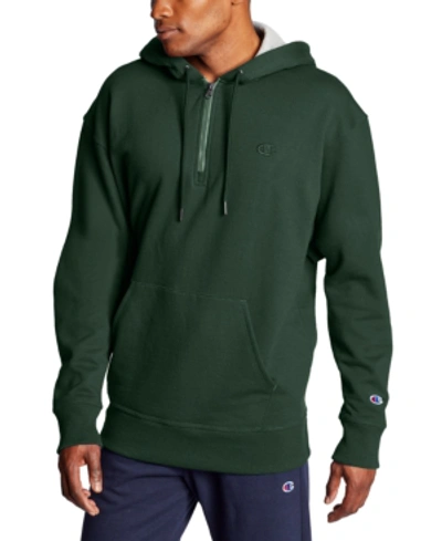 Shop Champion Men's Powerblend Fleece Quarter-zip Hoodie In Dark Green