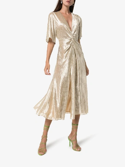 Shop Galvan Stella Twist Detail Dress In 107 - Metallic