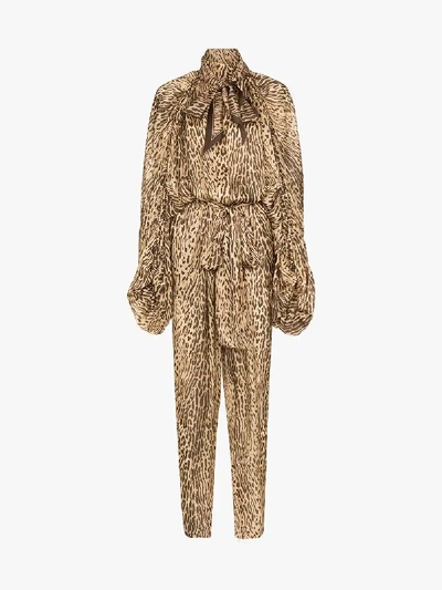 Shop Zimmermann Animal Print Silk Jumpsuit In 103 - Brown