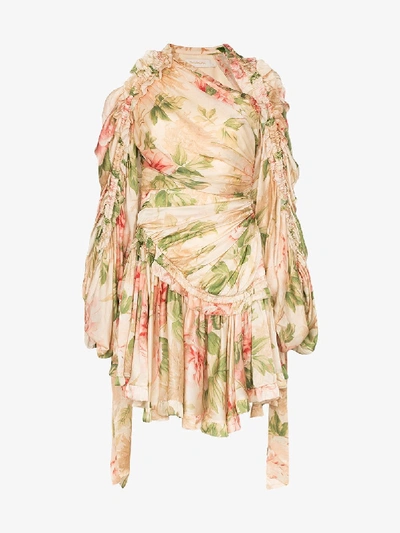 Shop Zimmermann Floral Asymmetric Silk Dress In 108 - Multicoloured