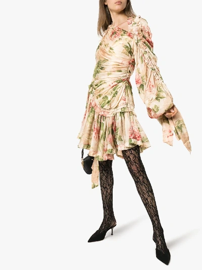 Shop Zimmermann Floral Asymmetric Silk Dress In 108 - Multicoloured